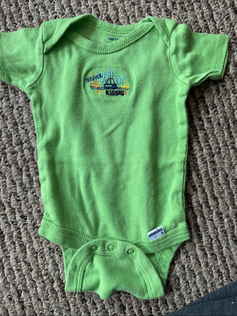 Gerber Lime Green Baby Bodysuit with Car Embroidery
